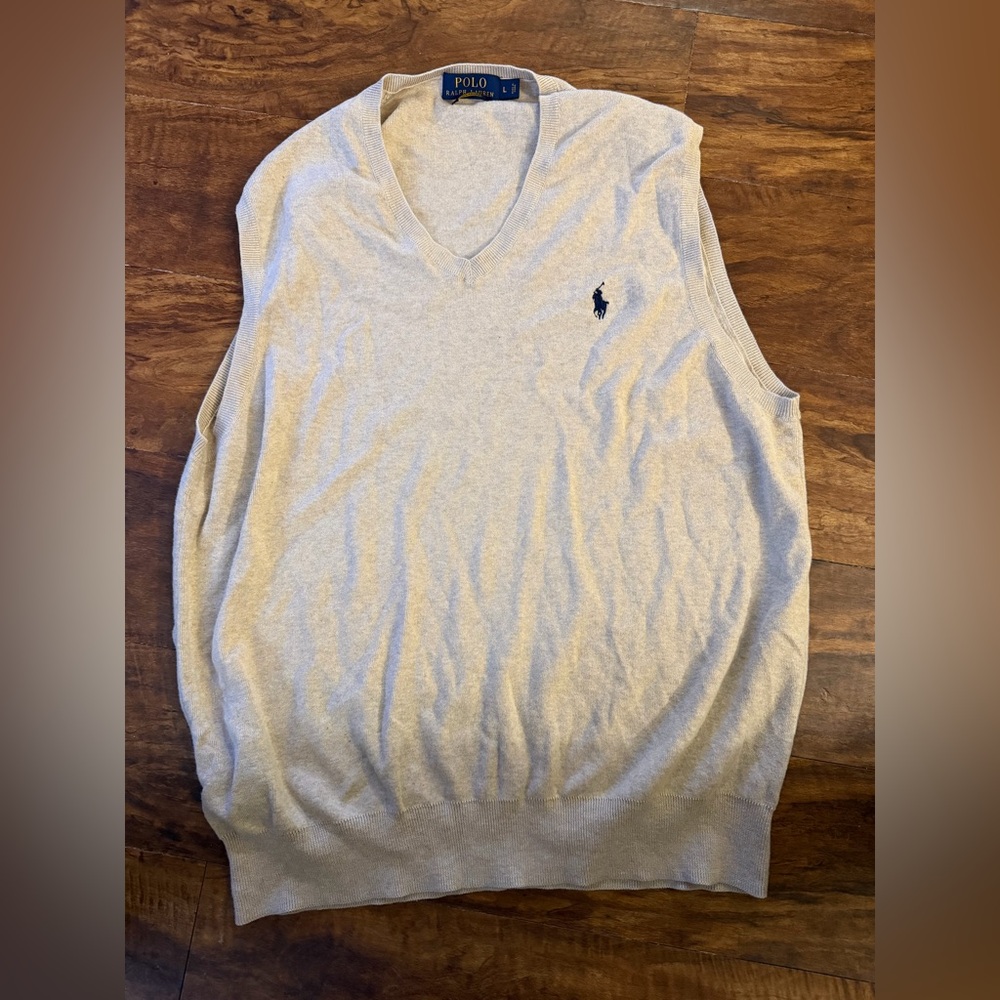Polo Ralph Lauren Pima Cotton Sweater Vest Mens Sz L Brown Pony V Neck